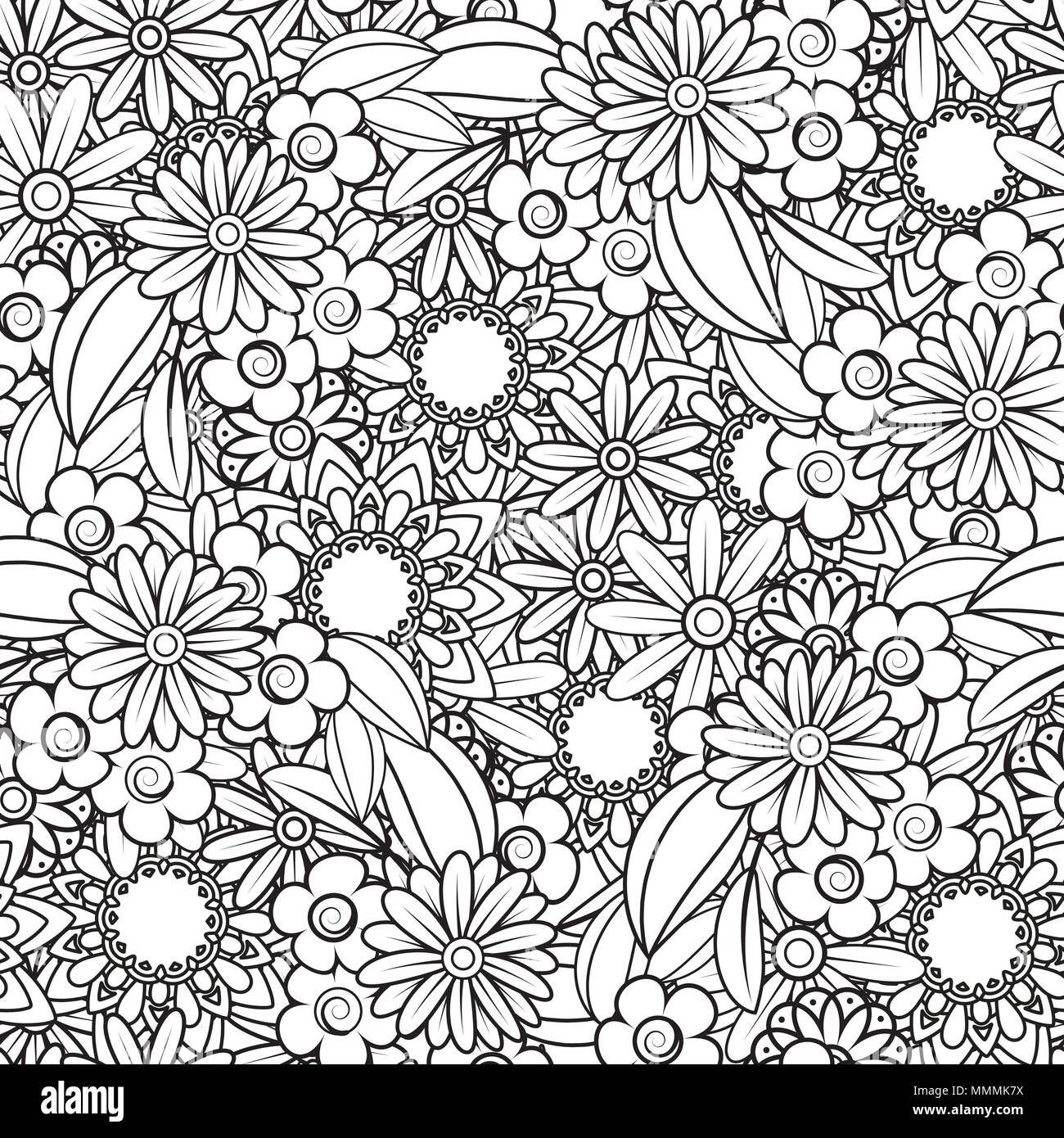 Hand drawn seamless pattern with leaves and flowers ...