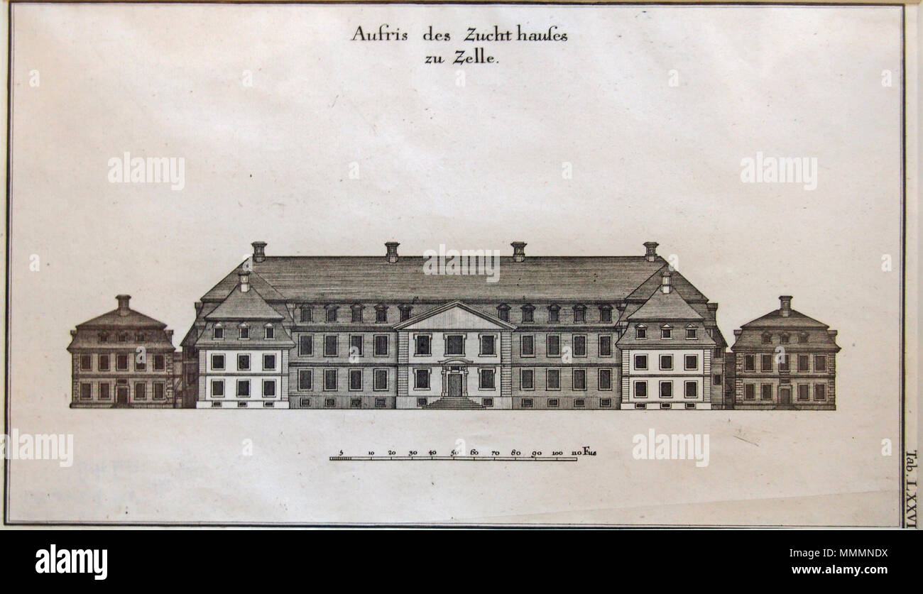 .  English: View of the Celle goal, workhouse and madhouse Deutsch: Ansicht des Celler Zucht-, Werk- und Tollhauses  . 1748. Celle Zucht- Werk- und Tollhaus (1748)@01 Stock Photo
