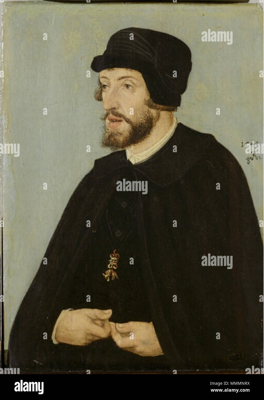 . Younger brother of Emperor Karl V in mourning and the order of the Golden Fleece  Portrait of king Ferdinand I.. 1548. Lucas Cranach (I) - Portrait of King Ferdinand I Stock Photo
