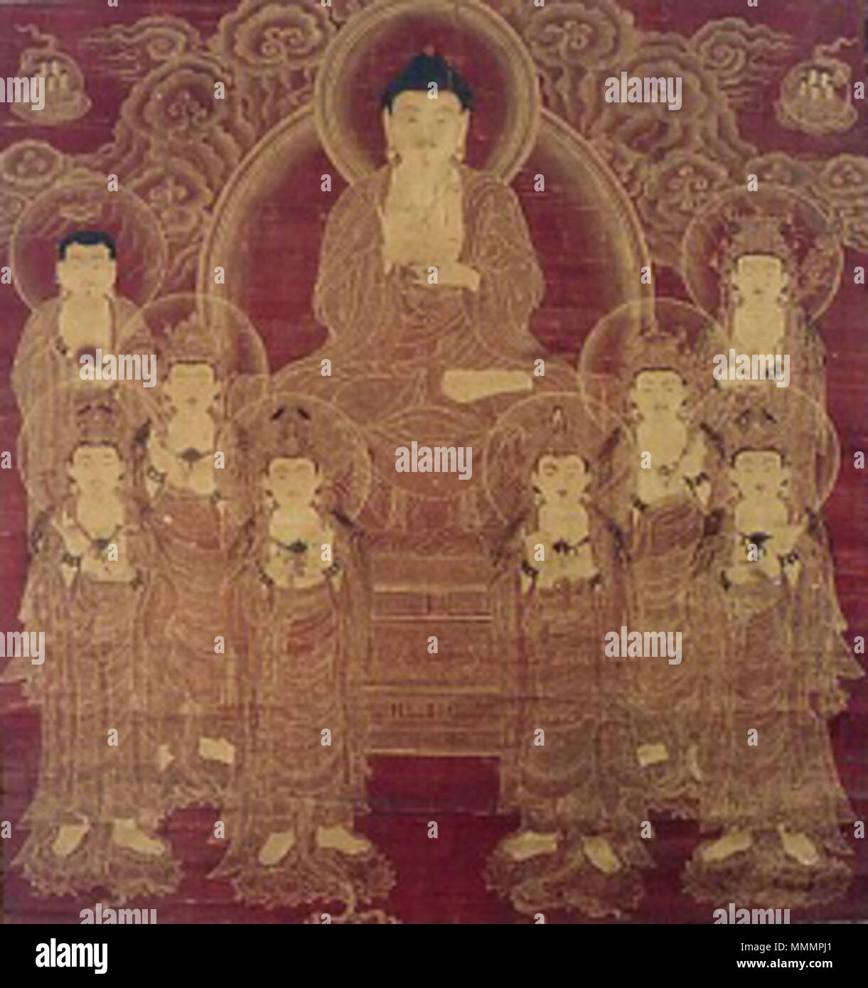 English Amida With Eight Great Bodhisattvas Zenmyoji Tsuruga Fukui Japan 日本語 紫絹金銀泥絵阿弥陀八大菩薩像 Goryeo 918 1392 Anonymous Goryeo Artist Amida With Eight Great Bodhisattvas Zenmyoji Tsuruga Stock Photo Alamy