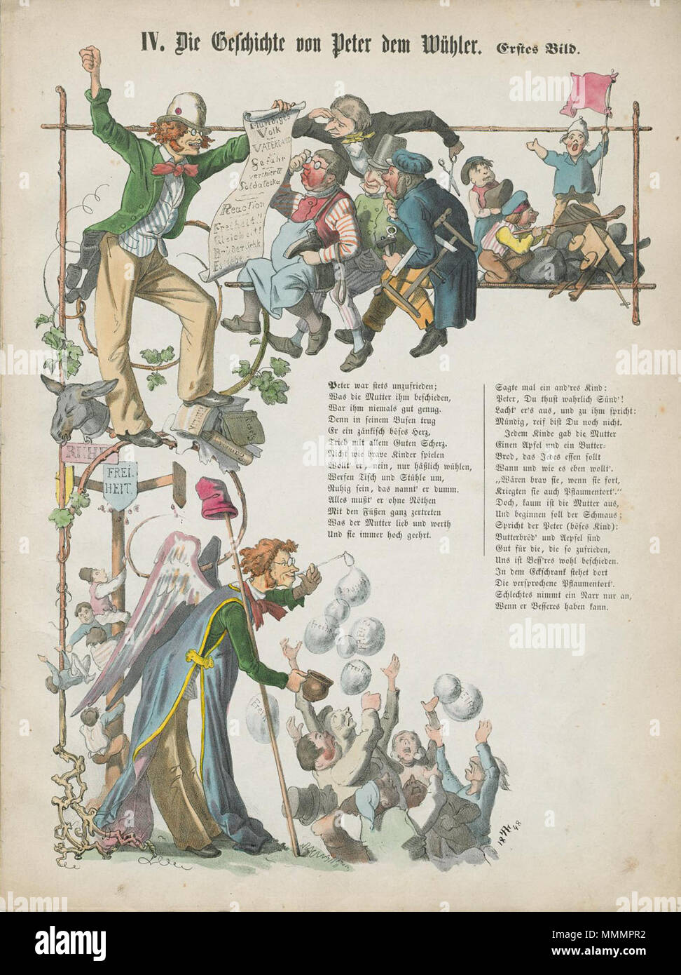 . Deutsch: Die Geschichte von Peter dem Wühler in Der Politische Struwwelpeter  . 1849.   Henry Ritter  (1816–1853)     Alternative names Heinrich Ritter; h. ritter; henry ritter; heinrich ritter; henri ritter  Description German-Canadian painter and illustrator  Date of birth/death 24 May 1816 21 December 1853  Location of birth/death Montreal Düsseldorf  Authority control  : Q5727559 VIAF:?5309486 ULAN:?500031092 LCCN:?n88625863 GND:?116571845 RKD:?67171 WorldCat Henry Ritter - Die Geschichte von Peter dem Wuehler 1 Stock Photo