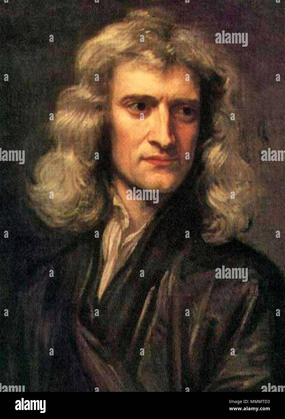 . This a copy of a painting by Sir Godfrey Kneller (1689).  English: Portrait of Isaac Newton (1642-1727) . 1992. GodfreyKneller-IsaacNewton-1689 Stock Photo