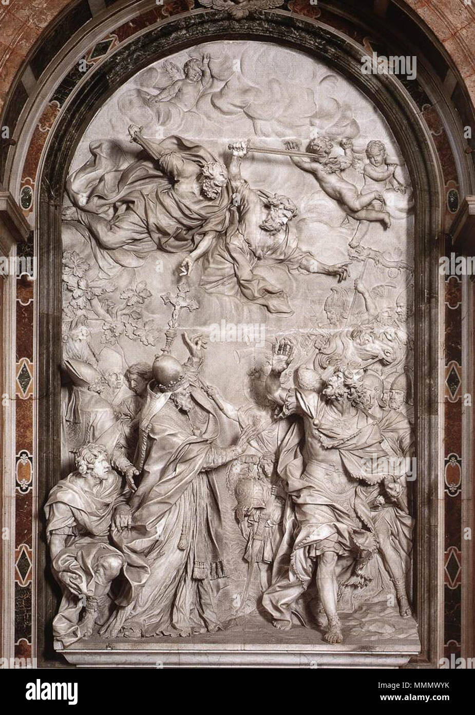 . The Meeting of Leo I and Attila, Marble, height: 750 cm Basilica di San Pietro, Vatican  . between 1646 and 1653. Alessandro Algardi, (Italian, 1598–1654) Alessandro Algardi Meeting of Leo I and Attila 01 Stock Photo