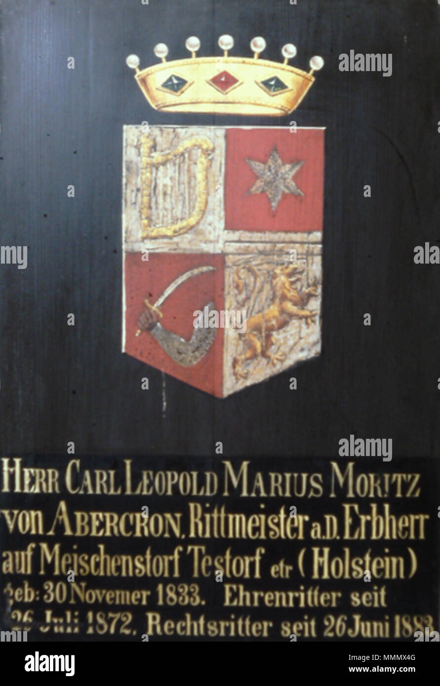 . English: Die Rechtritter Carl von Abercron von Abercron, Carl Leopold Marius Moritz Rittmeister a. D. Erbherr auf Meischenstorf (*1833 - ???1913) - ER 1872, RR 1883   . 16 March 2018. Written permission from the Antiquarian-Typographic Archiv, ATA at The Swedish Heritage Board to publishing the images. The image is published ISBN 978-91-982375-1-1 RR Carl von Abercron Stock Photo
