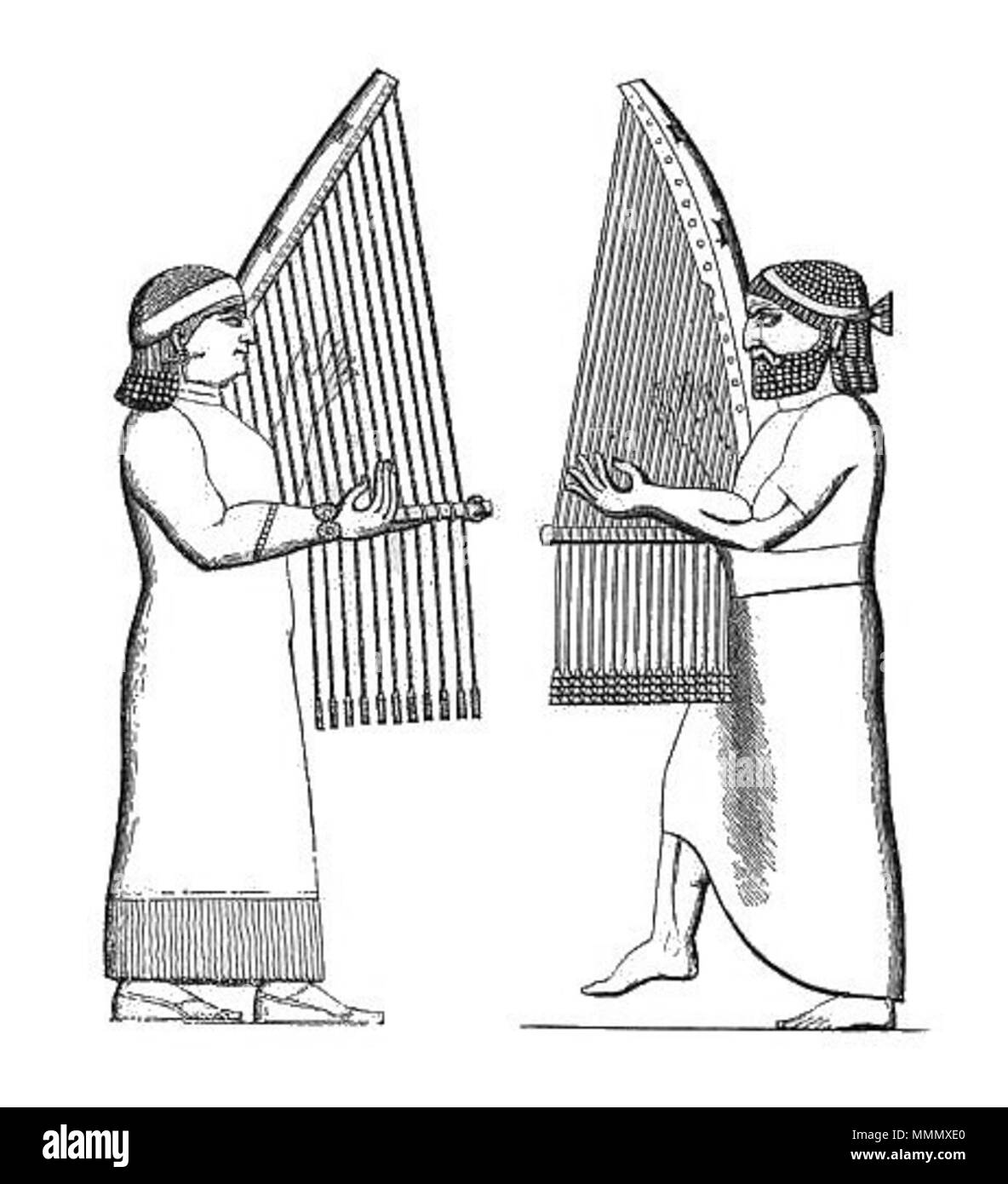 . English: Assyrian vertical angular harp from Koyunjik . 14 August ...