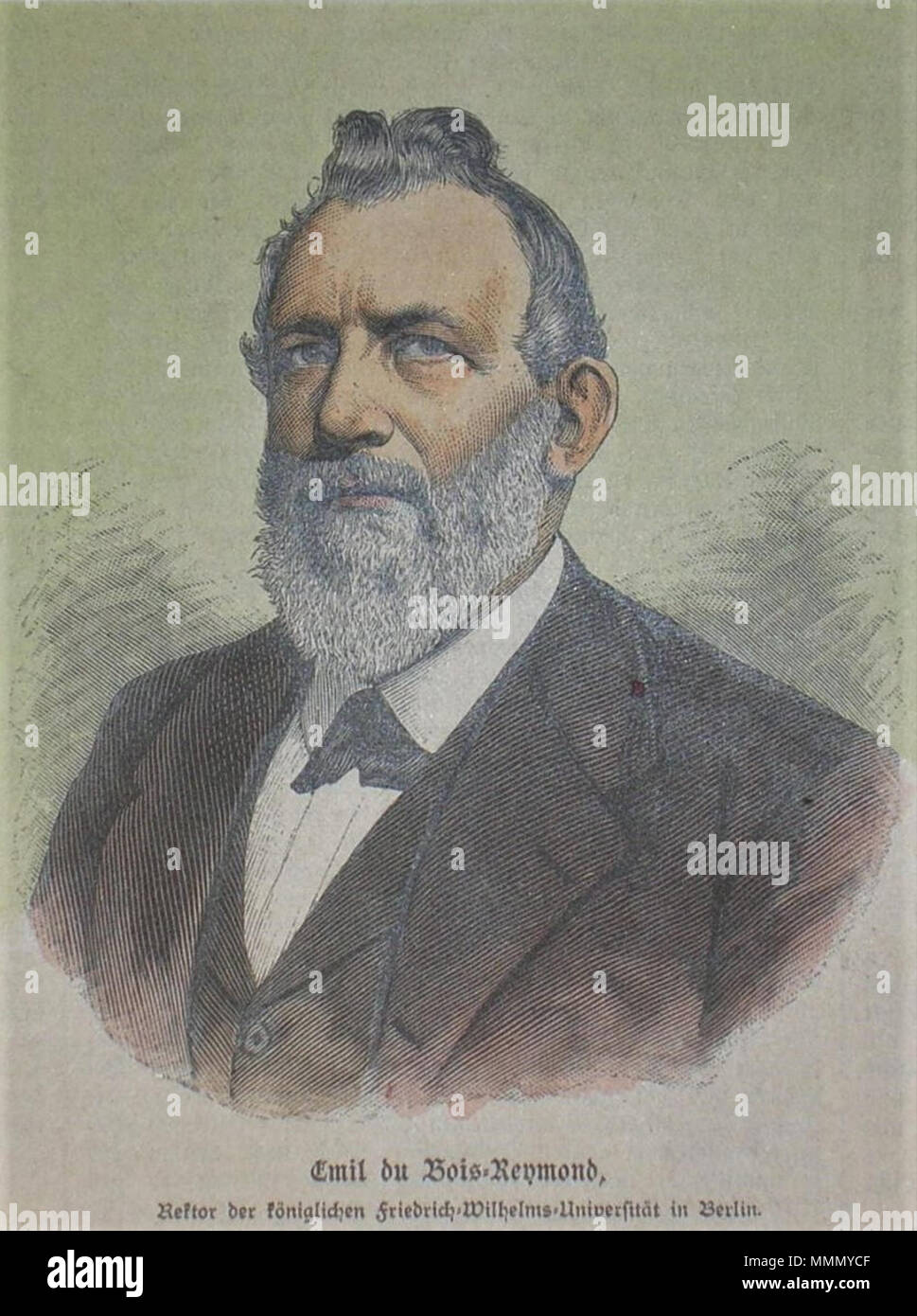 . Deutsch: Emil du Bois-Reymond, 1882, teilkolorierter Holzstich, ca. 11 x 9,5 cm  . 1882. Unknown Emil du Bois-Reymond 1882 Stock Photo
