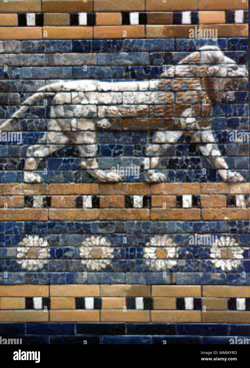 . Detail of the Ishtar-Gate: a lion, symbol of the goddess Ishtar. 67 Babylon relief Stock Photo