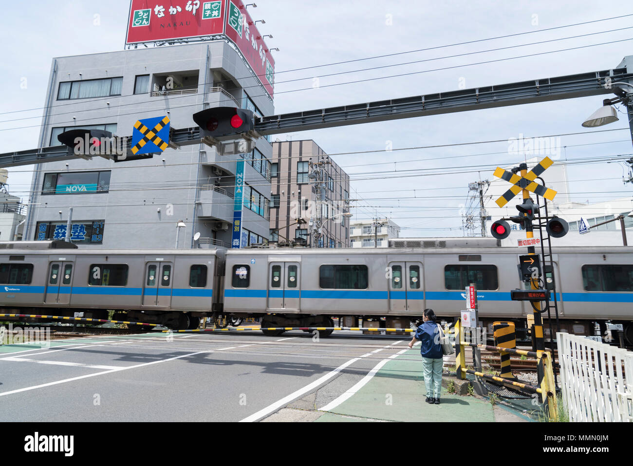 Railroad crossing, Isehara City, Kanagawa Prefecture, Japan Stock Photo
