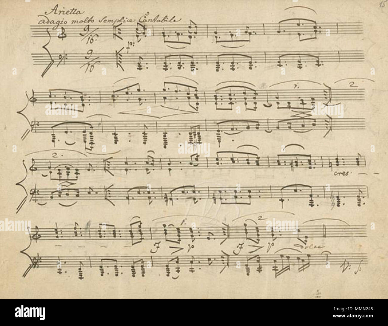 English: Page 15 (first autograph copy) of Ludwig van Beethoven's Piano  Sonata No. 32, Opus 111 Français : Quinzième page (première copie  autographe) de la Sonate pour piano n° 32, opus