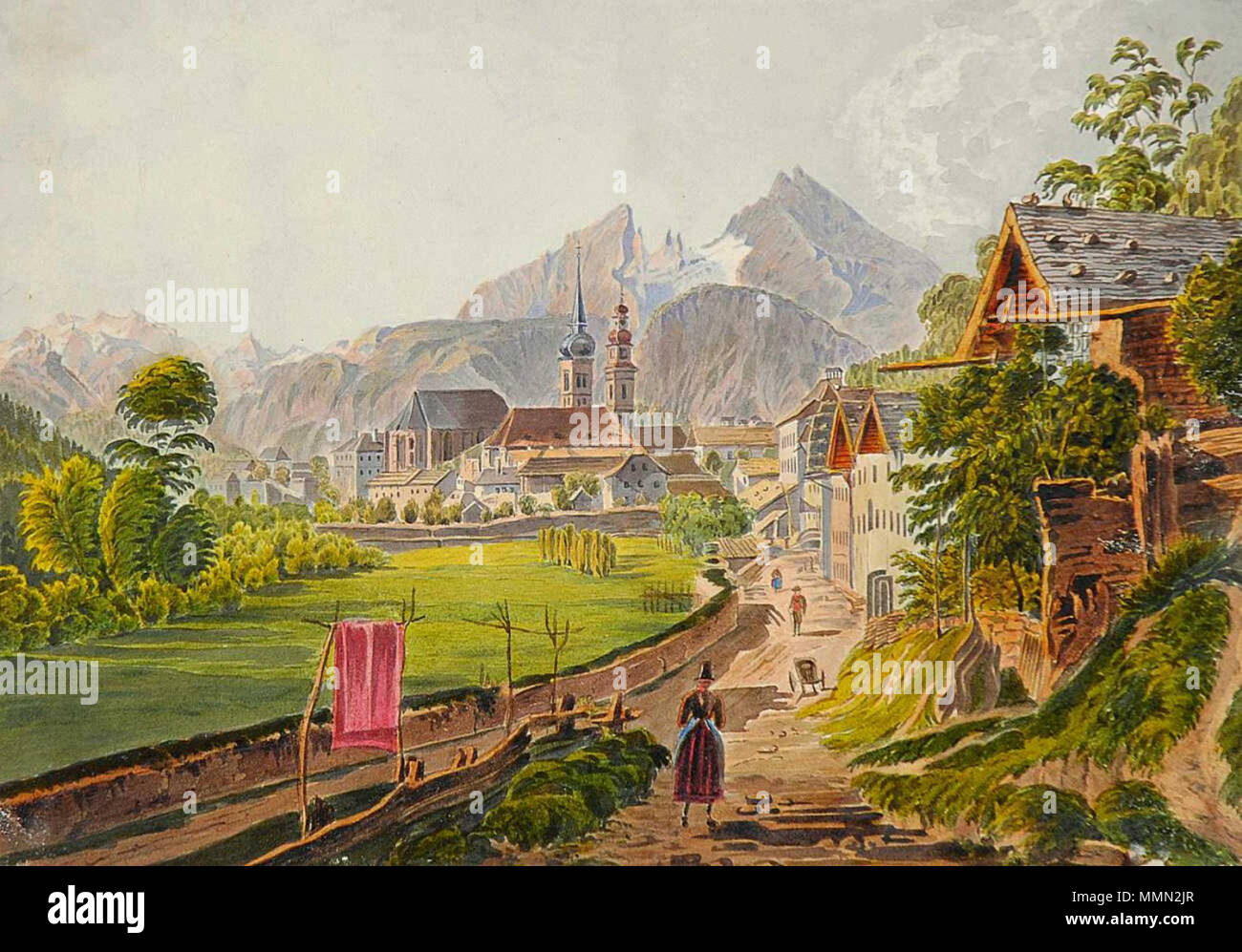 . Berchtesgaden, Aquarell, 19. Jh., 16,4 x 23,5 cm  . 19th century. Unknown 80 Berchtesgaden Aquarell Stock Photo