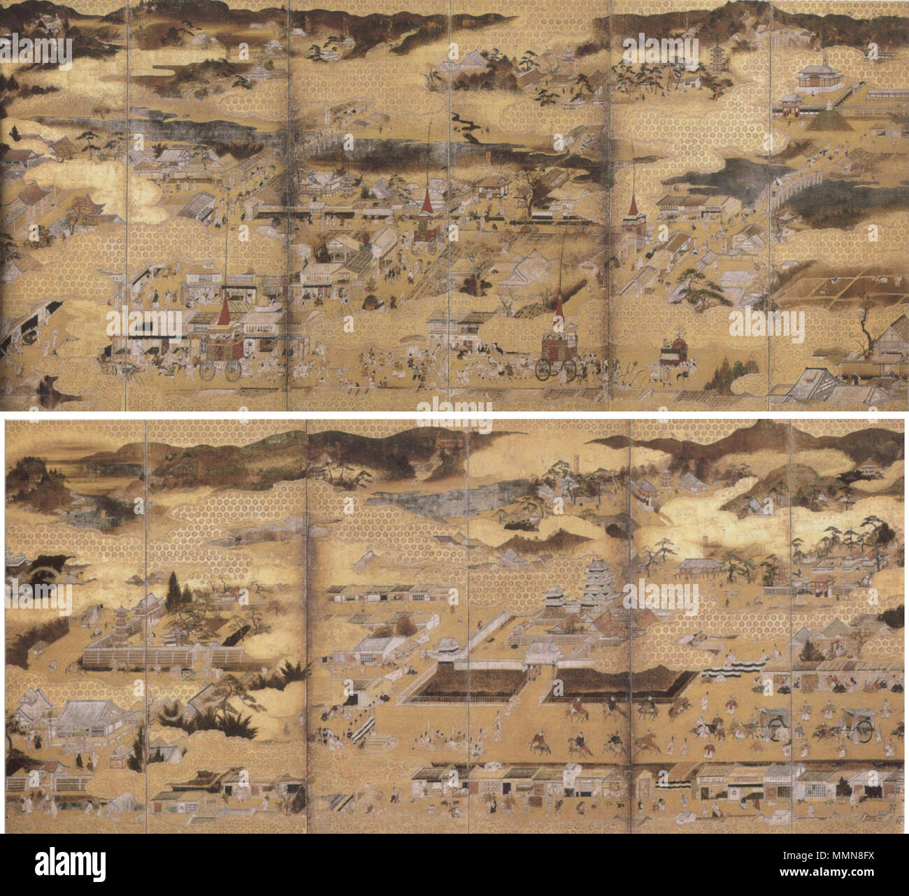Rakuchu Rakugai-zu' (Scenes in and around Kyoto), pair of six-fold
