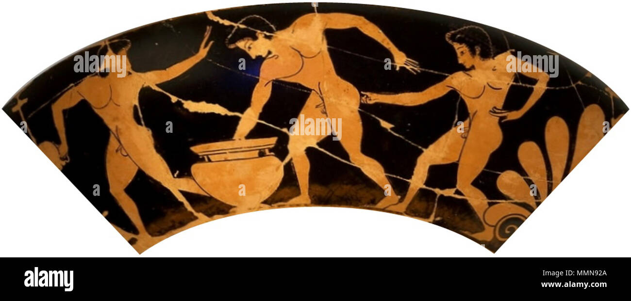 Feasting sportsmen.. circa 520 BC. Thalia Painter Feasting sportsmen Stock Photo