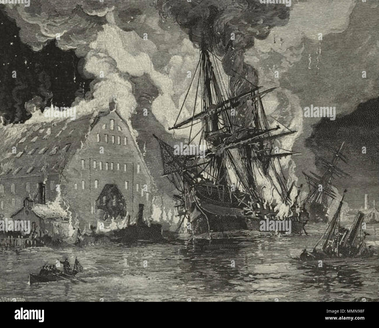 105 Burning of USS Merrimack, 1861 Stock Photo