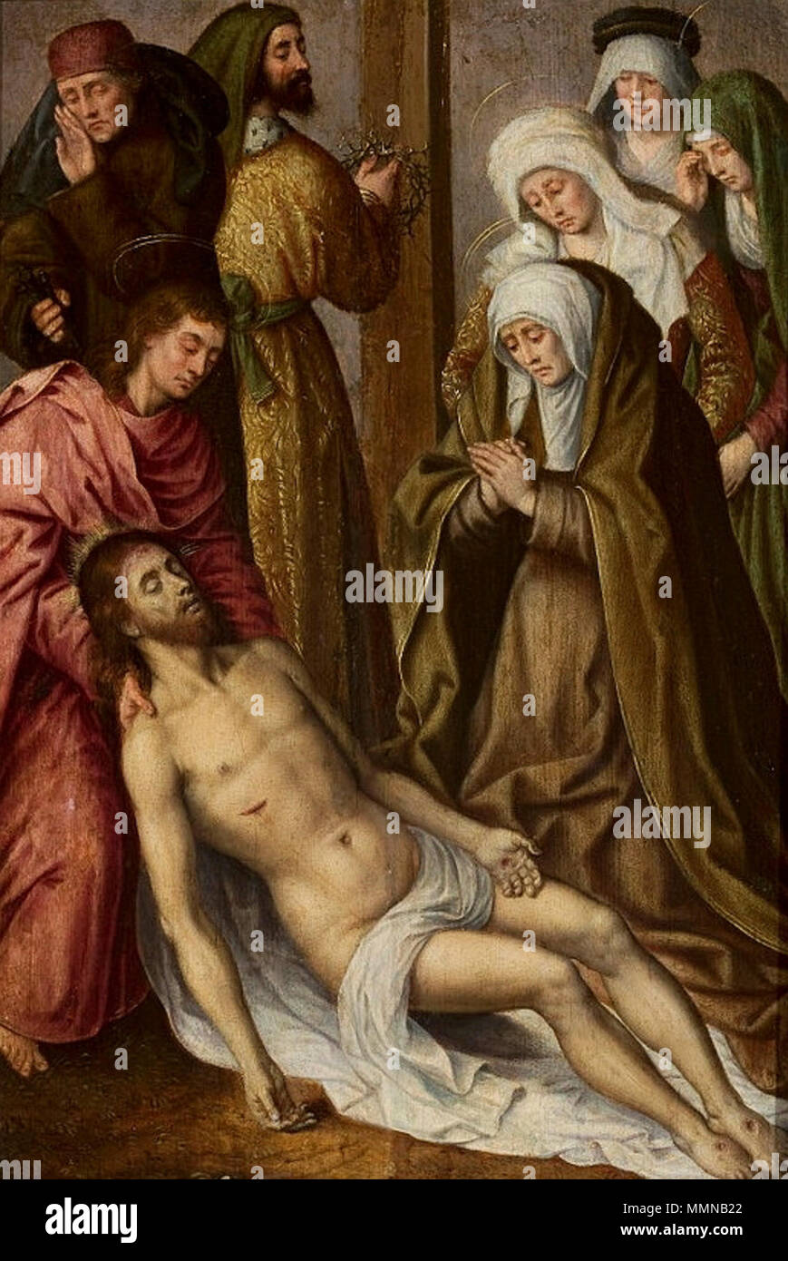 Lamentation of Christ.. first quarter of 16th century. Master of the Embroidered Foliage Lamentation Stock Photo