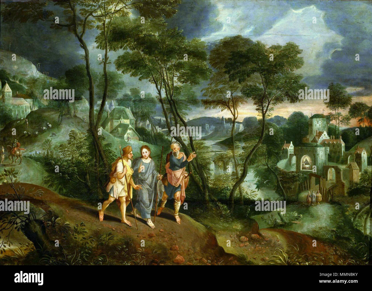 Christ and his disciples on the road to Emmaus.. between 1530 and 1560. Master of the Prodigal Son Christ and his disciples Stock Photo