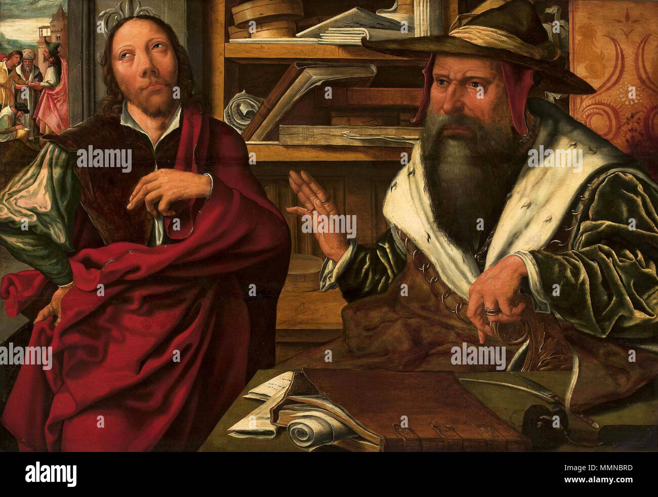 The Calling of St. Matthew.. circa 1530. Reymerswaele Calling of St. Matthew Stock Photo