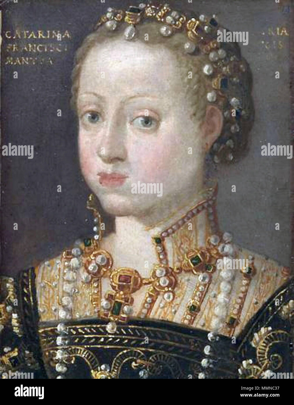 English: Portrait of Catherine of Austria (1533-1572), Queen of Poland. Polski: Portret Katarzyny Austriaczki (1533-1572), królowej Polski. 1550s. Katarzyna Austriaczka Stock Photo