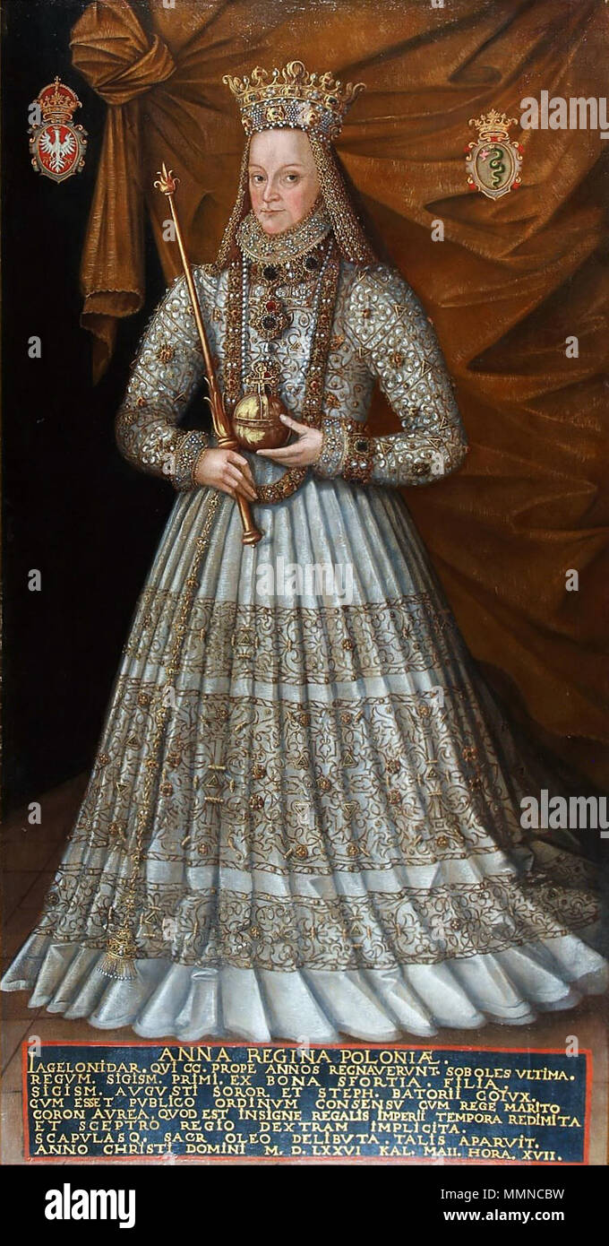 Portrait of Anna Jagiellon in coronation robes.. 1576. Kober Anna Jagiellon in coronation robes Stock Photo