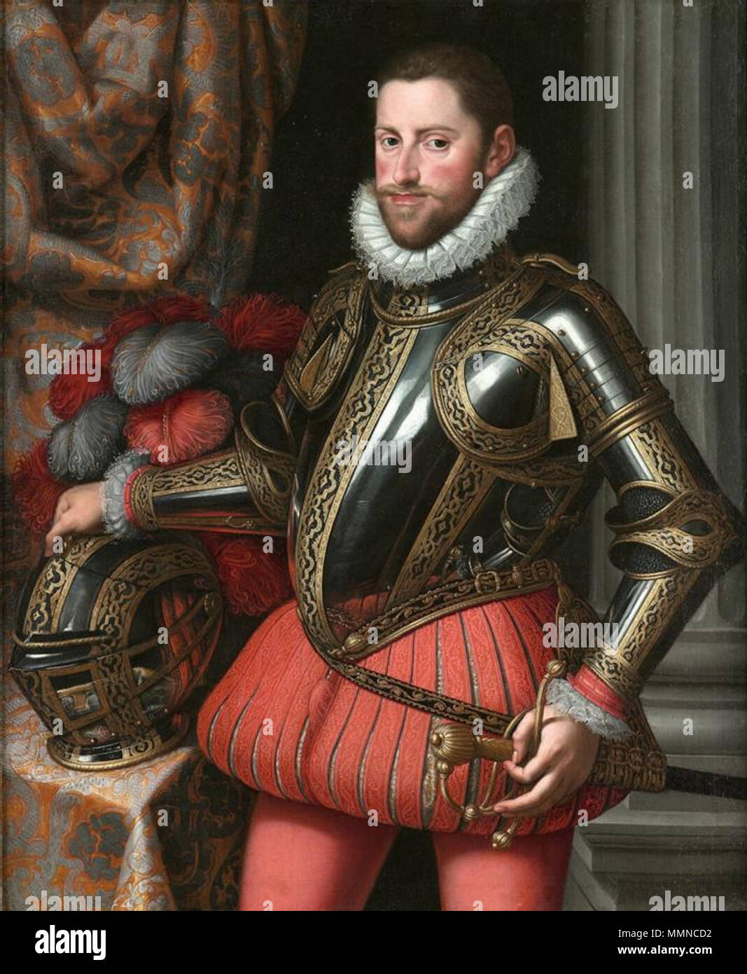 .   Description  This painting, long thought to be a portrait of Rudolf II (1552-1612) by Alonso Sánchez Coello, was identified as a portrait of Rudolf's younger brother Ernst (1553-1595) in the early 1960s (G. Heinz, 'Studien zür Porträtmalerei,' p. 114). It was one of three portraits of the sons of Maximilian II painted by Martino Rota in Vienna around 1580. The portrait of Maximilian III (1558-1618) is now in Vienna (Kunsthistorisches Museum) and the portrait of Rudolf II (1552-1612) is thought to be lost. DaCosta Kaufmann has described Portrait of Archduke Ernst as one of Rota's finest wor Stock Photo