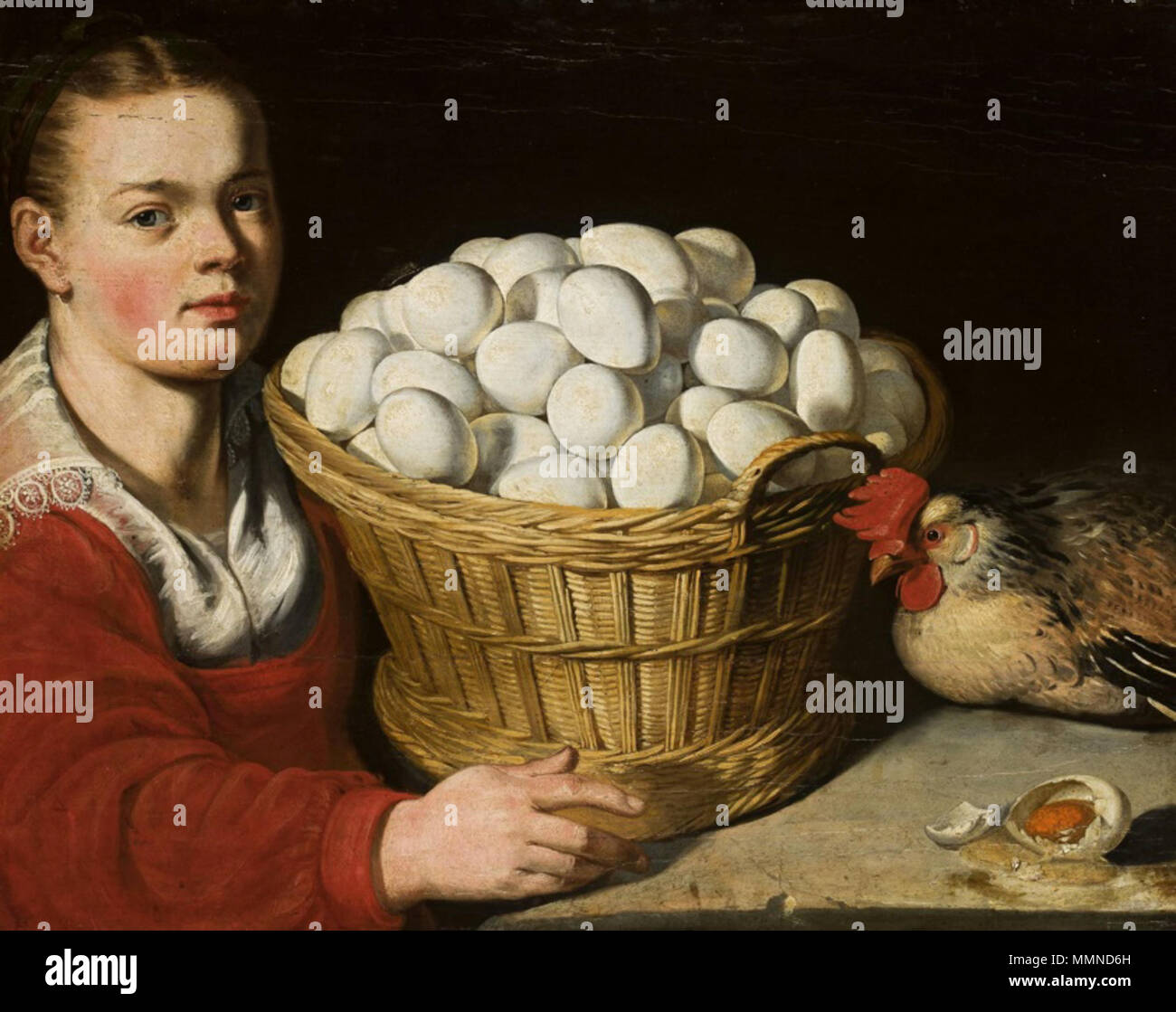 Girl with a basket of eggs.. first quarter of 17th century. Beuckelaer Girl  with a basket of eggs Stock Photo - Alamy