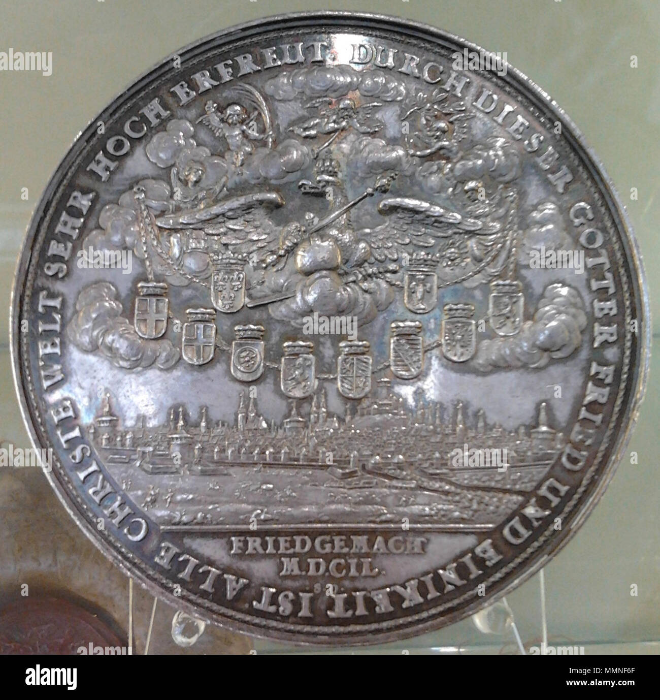 Medal of Emperor Ferdinand III with allegory of Peace of Westphalia (reverse).. 1649. Dadler Peace of Westphalia Stock Photo