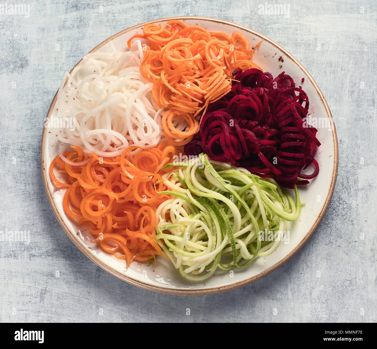 Vegetable noodles. Fresh zucchini, carrot, white radish, sweet potato ...