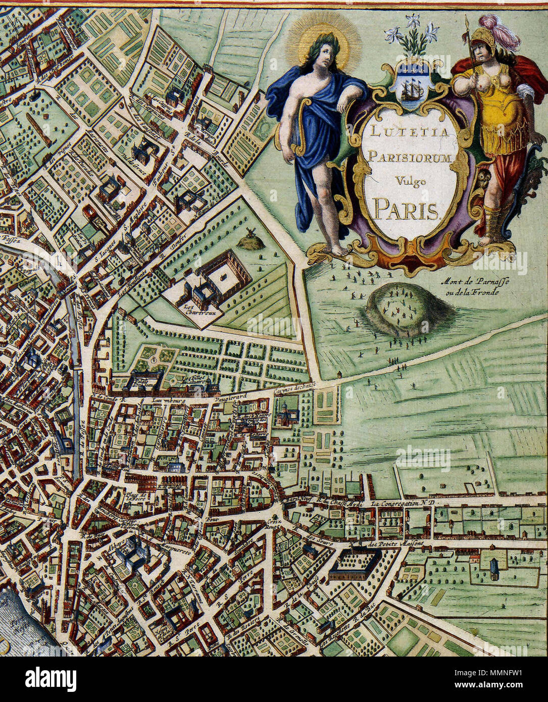 Francais Lutetia Parisorium Vulgo Carte De Paris En 1657 Detail Mont De Parnasse Ou Mont De La Fronde 1657 Johannes Janssonius Montdeparnasse Stock Photo Alamy