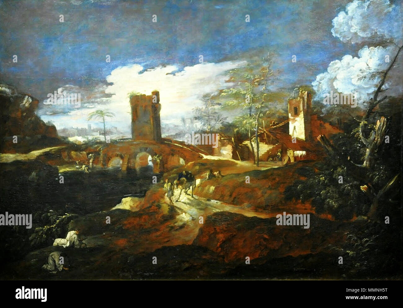 Landscape with a bridge and a tower.. turn of the 17/18th century ...