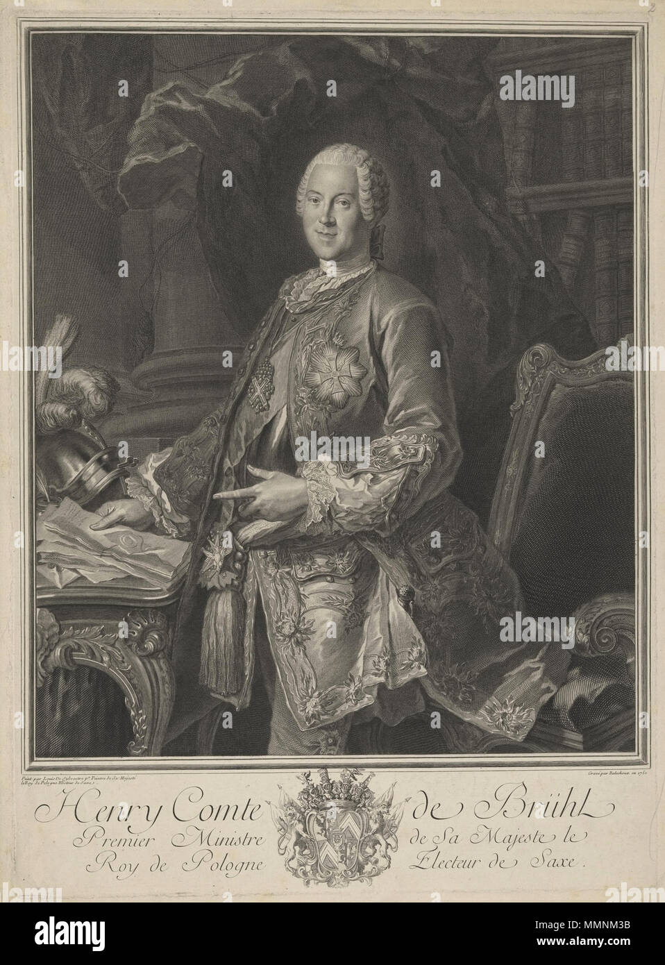 . Deutsch Heinrich Graf von Brühl, Kupferstich Portrait of Heinrich