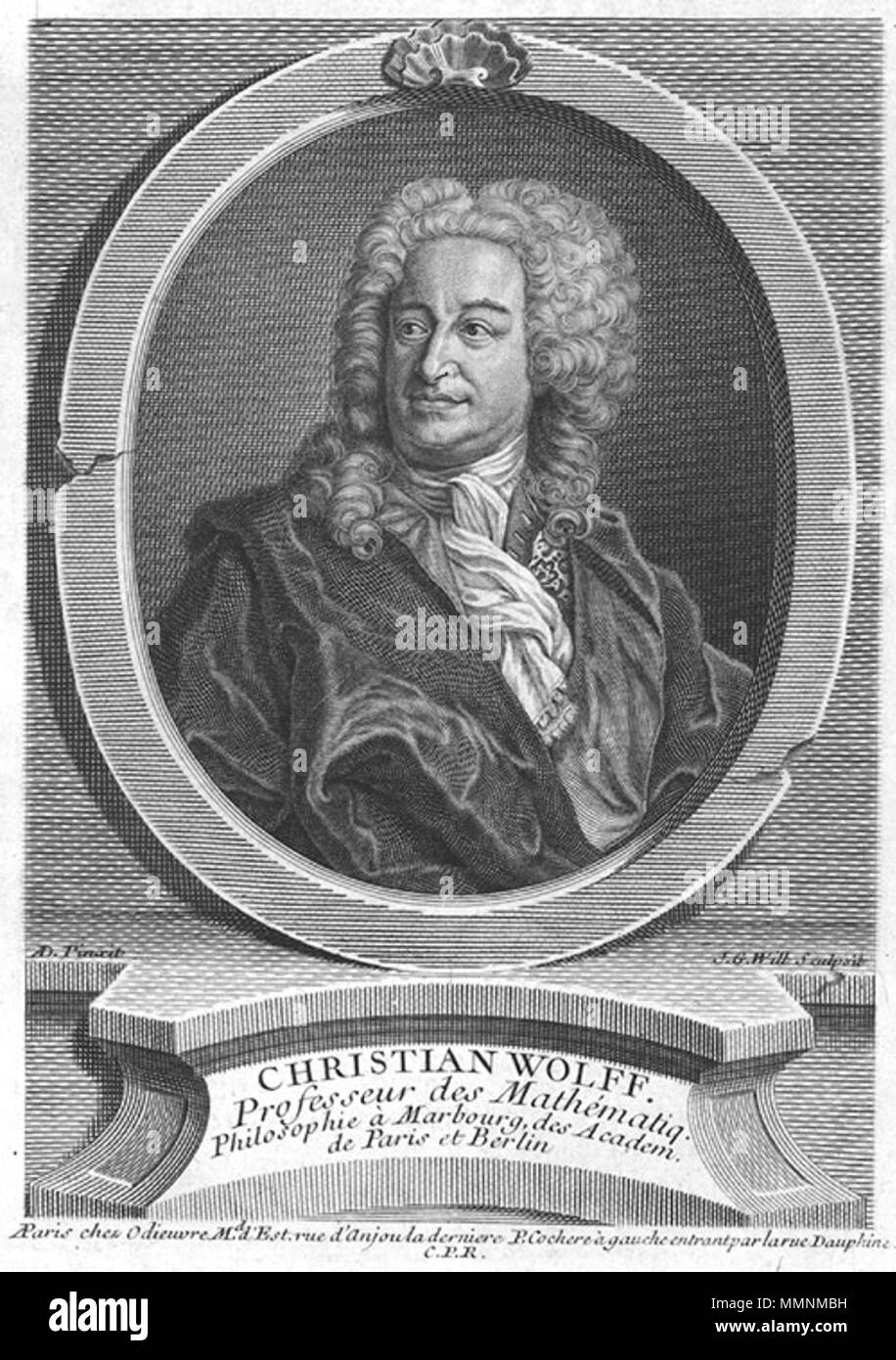 Portrait of Christian Wolff (1679-1754), Professeur des Mathématique. 18th century. Christian Wolff Stock Photo