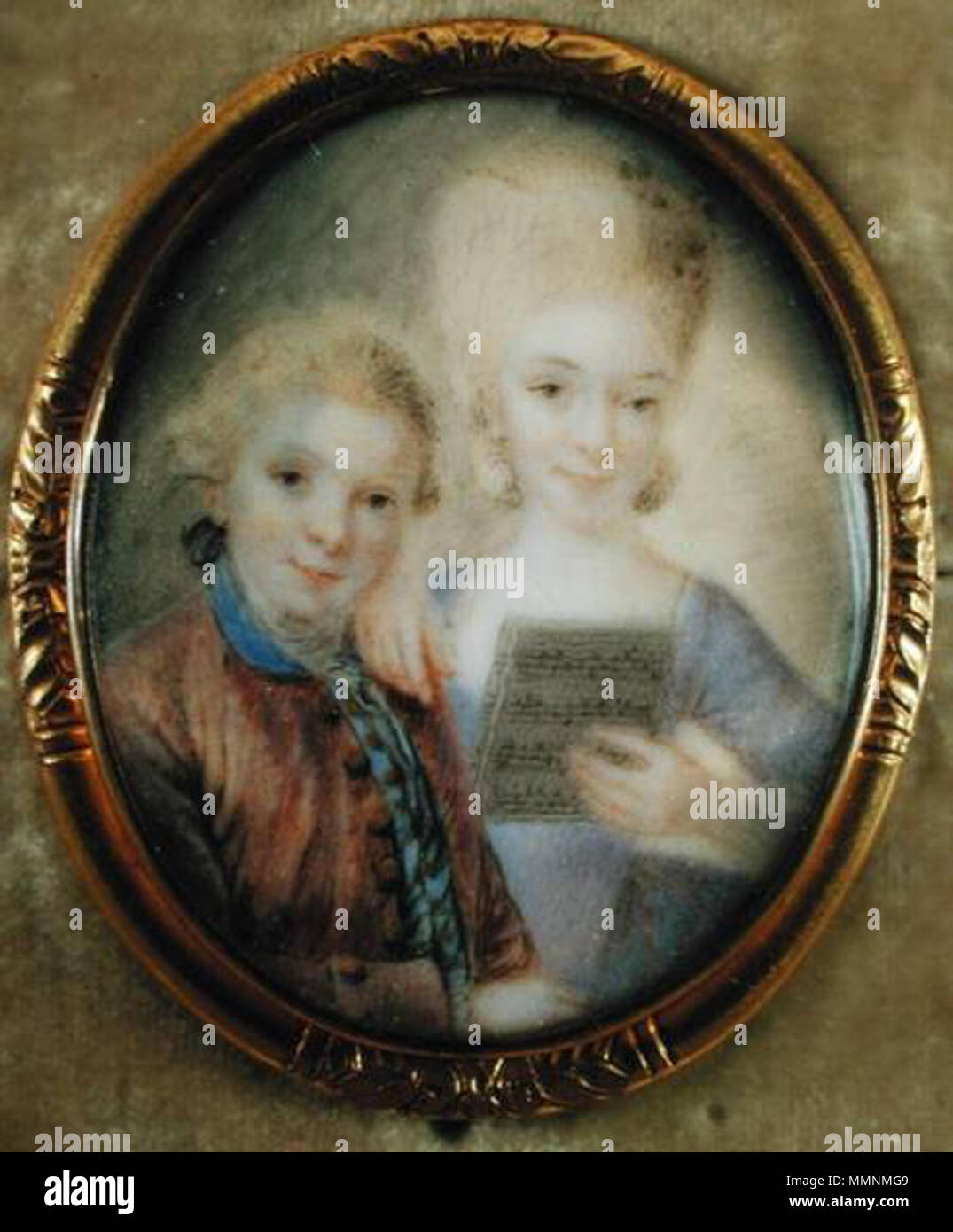 . Wolfgang Amadeus Mozart (1756–1791) and his older sister Maria Anna Mozart (Nannerl) (1751–1829)  Wolfgang and his sister Maria Anna. circa 1765. Wolfgang amadeus mozart 1756 j hi Stock Photo