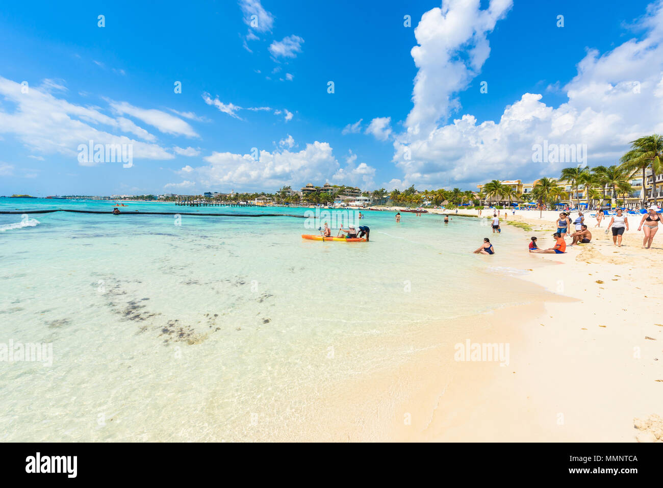 Playa del Carmen paradise beach and city at caribbean coast of