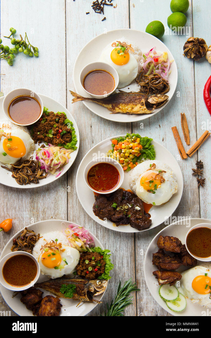 various malaysian rice and dishes Stock Photo - Alamy