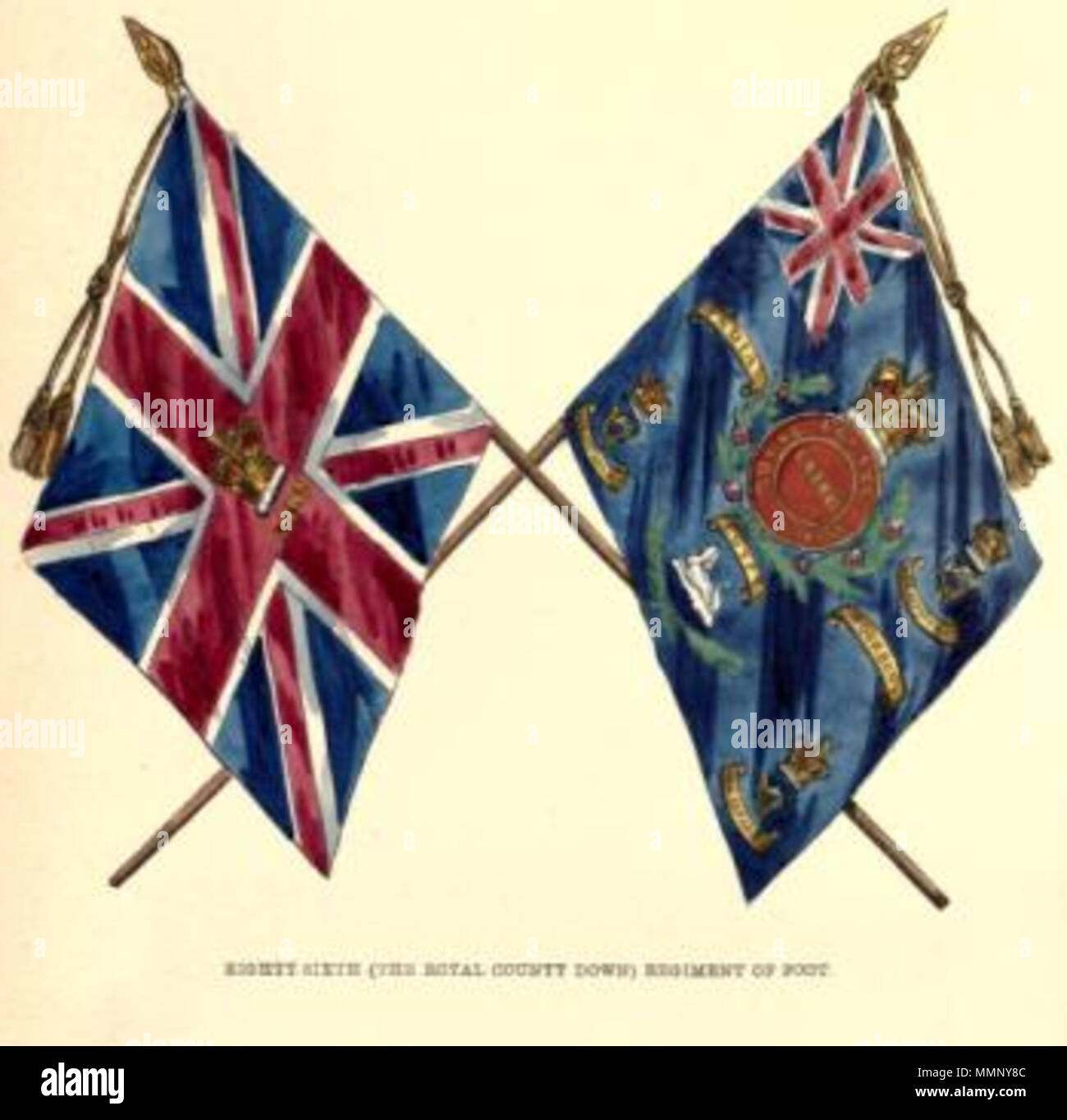 . English: Regimental colours of the 86th Regiment of Foot of the British Army, 1842 19 86th Foot colours Stock Photo
