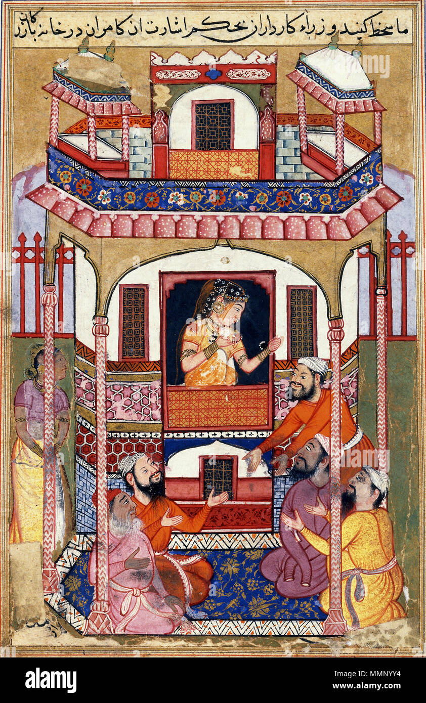 22 A Young Woman Visited by the Sultan’s Viziers, Cleveland-Tuti-nama, ca. 1570 The David Collection, Copenhagen Stock Photo