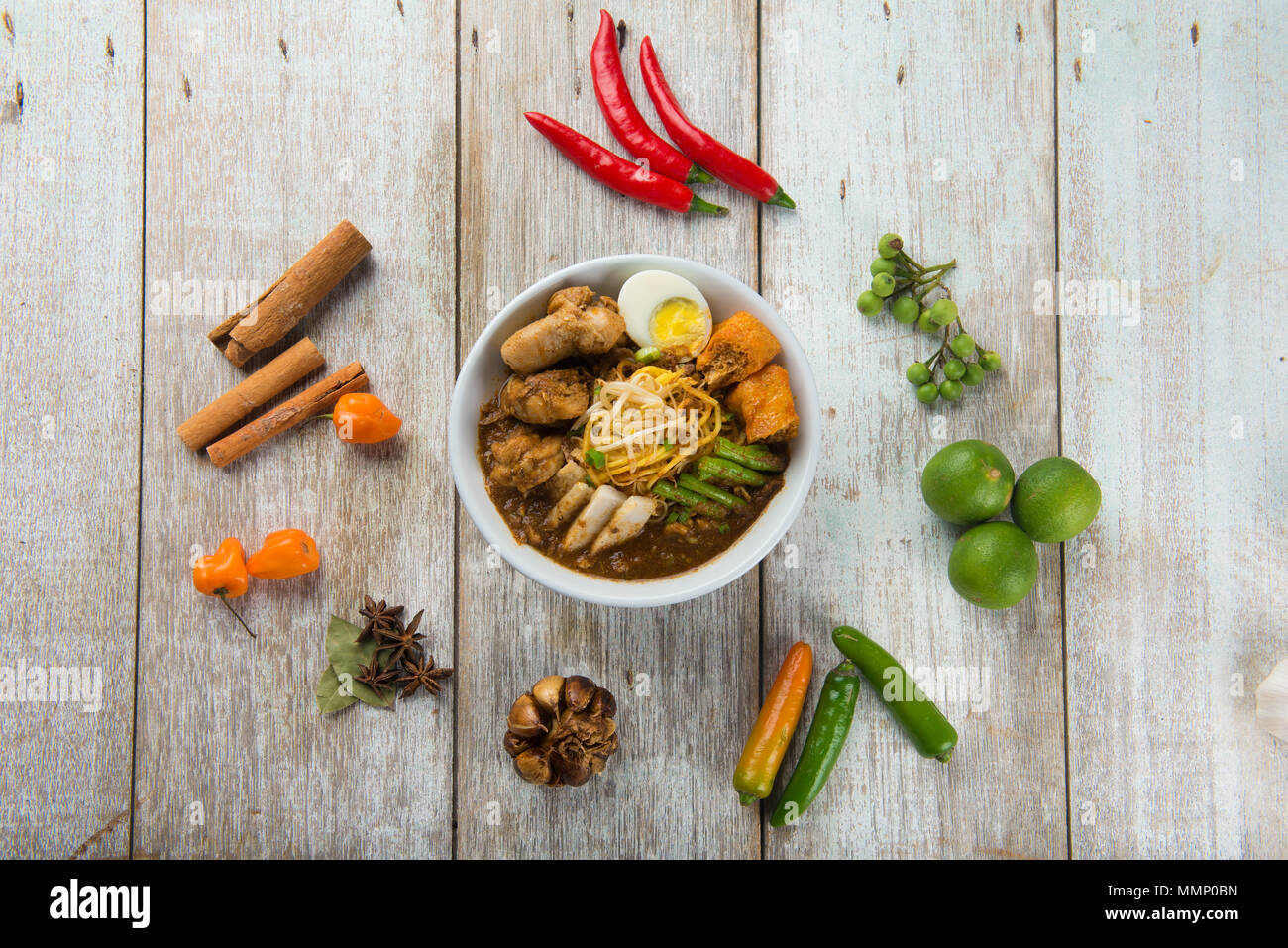 curry noodle flat lay Stock Photo