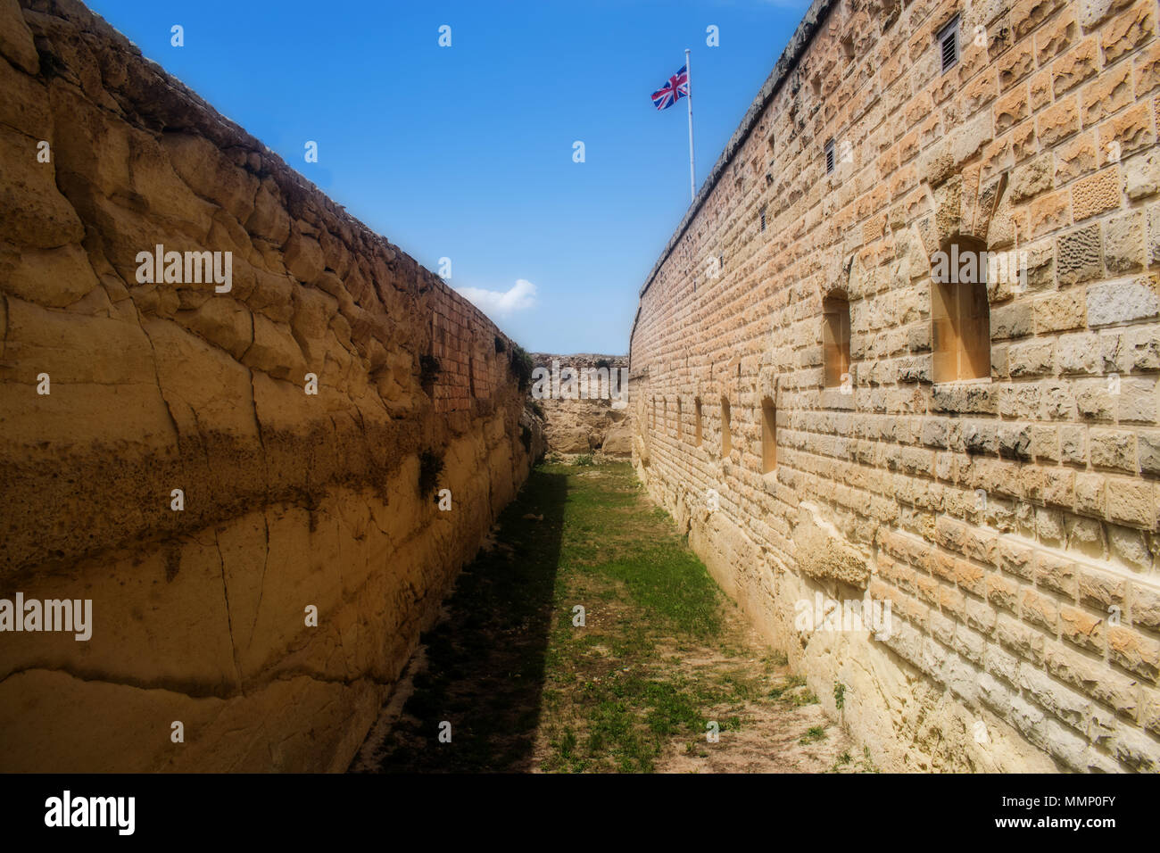 Fort Rinella Fortification Walls in Kalkara, Malta Stock Photo