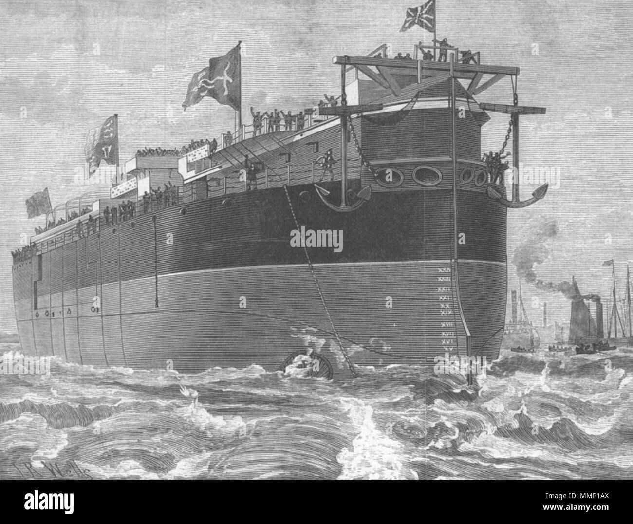 . English: Launch of HMS Agamemnon in 1879 from the Illustrated London ...