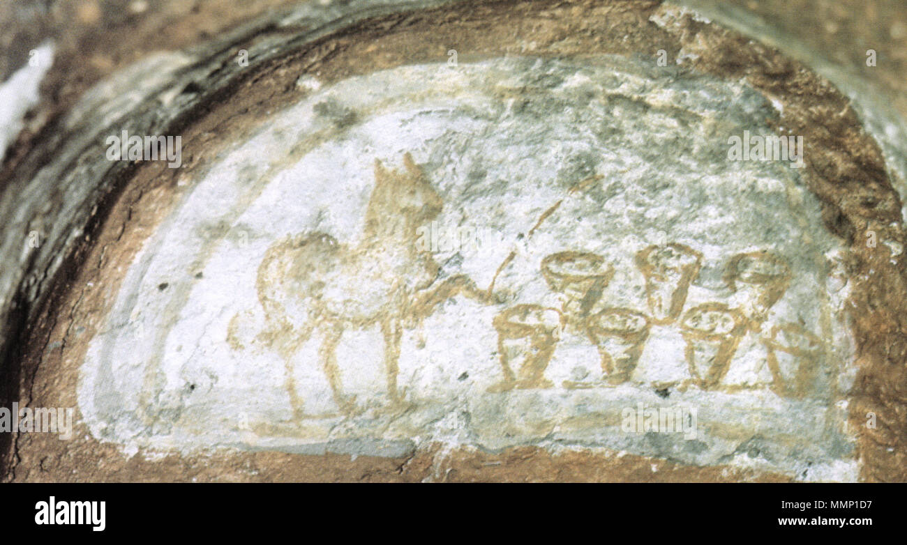 30 Agnello che benedice i pani, metà del IV secolo, affresco 40x28cm catacomba di commodilla, roma Stock Photo