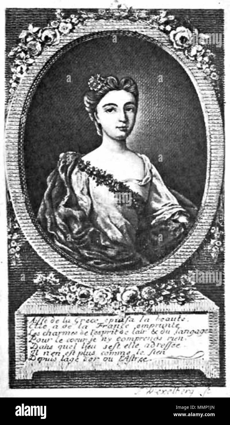 . Engraved portrait of en:Mademoiselle Aïssé (ca. 1694-1733)  . mid-1700s. F. Wexelberg 30 Aisse Stock Photo