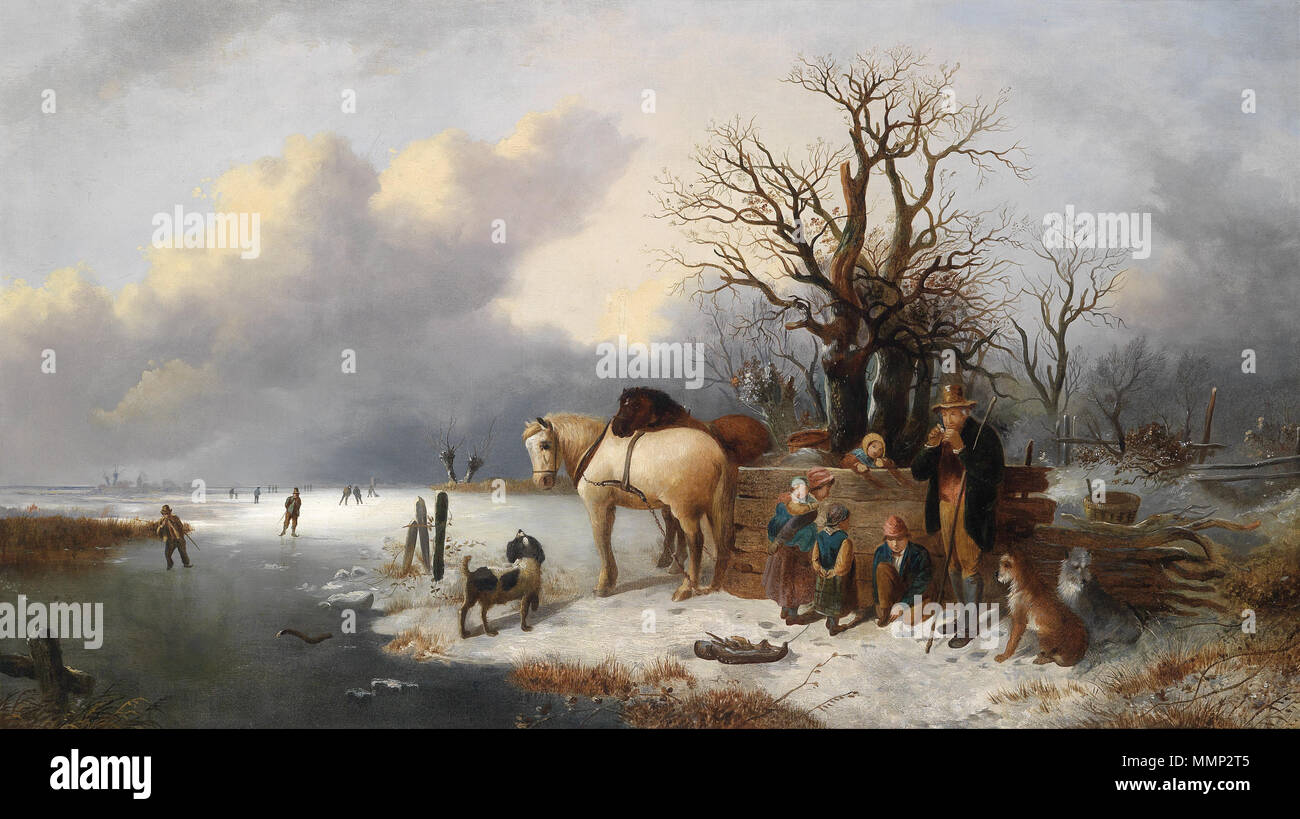 Winterfreuden, Öl auf Leinwand, 70 x 120 cm . 19th century. attributed to  Alexis de Leeuw (fl. 1848-1883) 37 Alexis de Leeuw (attr) Winter Stock  Photo - Alamy