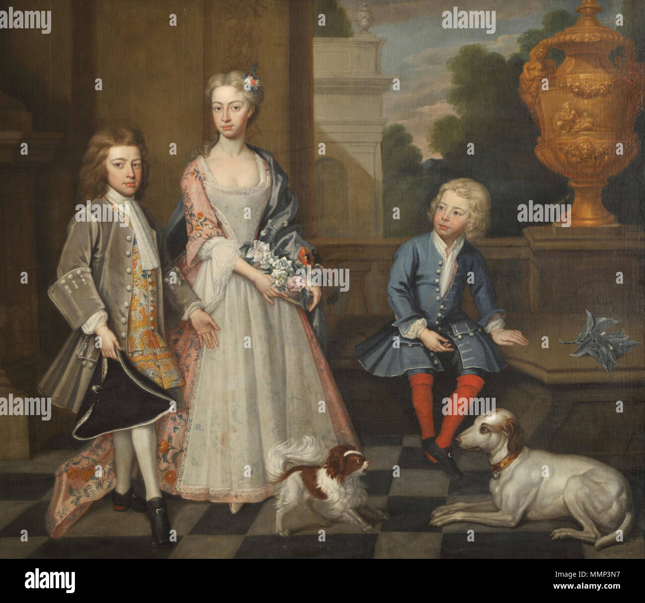 . English: portrait of the Ambler children: Humphry Ambler (d. 1752), Elizabeth (Biscoe) (d. 1766) and Charles Ambler (1721-1794). Children of Ann née Bream and Humphry Ambler (barrister) of Stubbings Park Maidenhead Berkshire  . 14 January 2012. Joseph André Cellony 41 Ambler children LS146793 HR Stock Photo