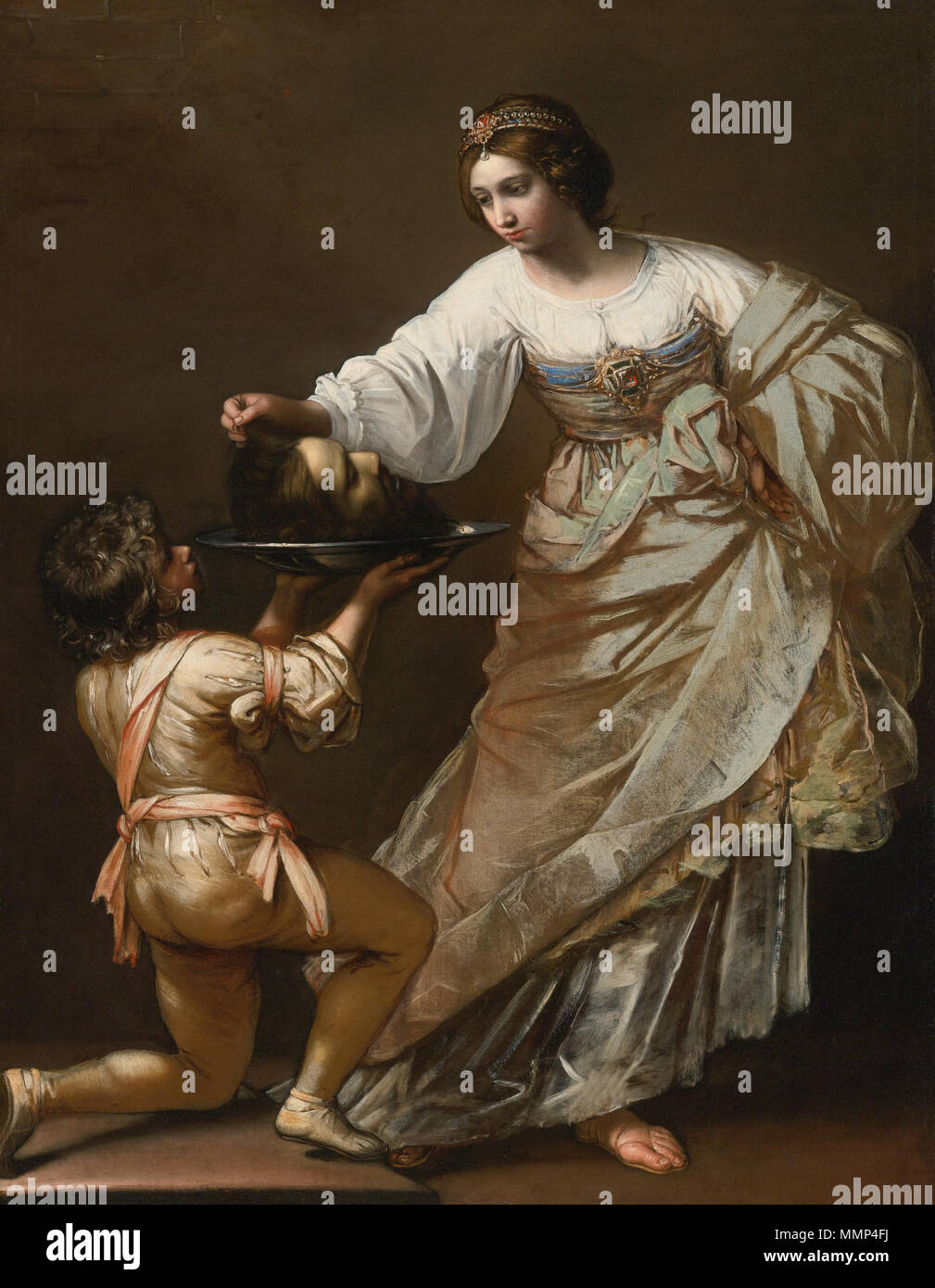 . Salome with the Head of John the Baptist (18th-century copy). Oil on canvas, 170.2 by 132.7 cm  . 18th century.   After Guido Reni  (1575–1642)      Alternative names Guido Rhenus il Guido  Description Italian painter, draughtsman and etcher  Date of birth/death 14 November 1575 18 August 1642  Location of birth/death Calvenzano Bologna  Work location Bologna (1599-1600), Rome (1600-1602), Bologna (1603-1605), Rome (1605-1610), Bologna (1611-1612), Rome (1612), Bologna (1615-1616), Mantua (1617-1621), Rome (1622-1629), Naples (1624-1626, 1640-1642)  Authority control  : Q109061 VIAF:?4928829 Stock Photo