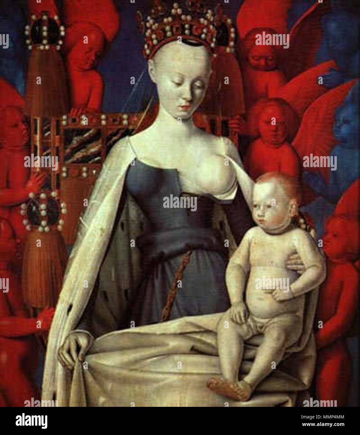 . Madonna Surrounded by Seraphim and Cherubim. Right wing of the Melun Diptych. The model for the Virgin seems to have been Agnès Sorel, mistress of King Charles VII of France..  Madonna Surrounded by Seraphim and Cherubim. from 1451 until 1452. Agnes-sorel1 Stock Photo