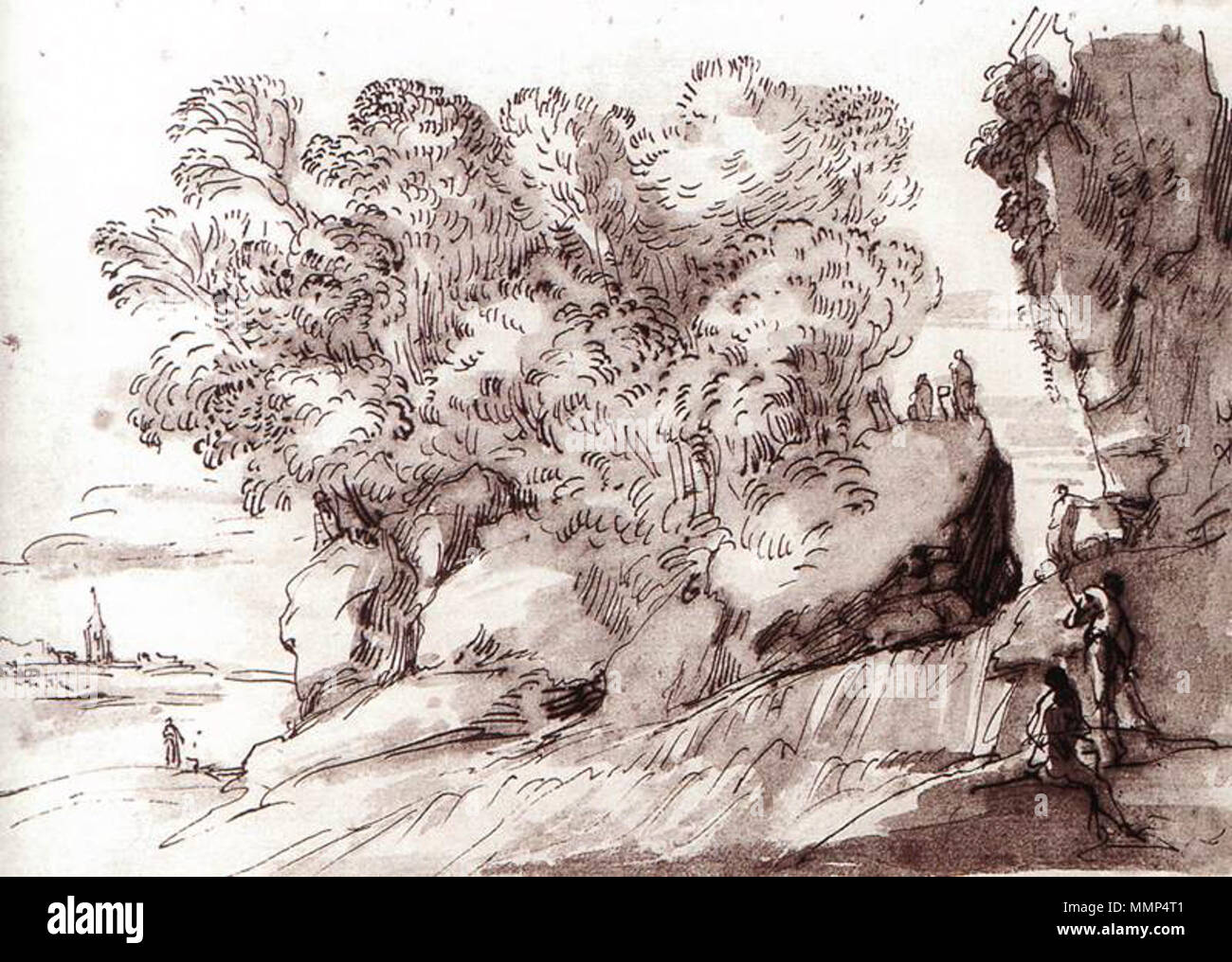 River Landscape. circa 1625. Agostino Tassi - River Landscape - WGA22041 Stock Photo