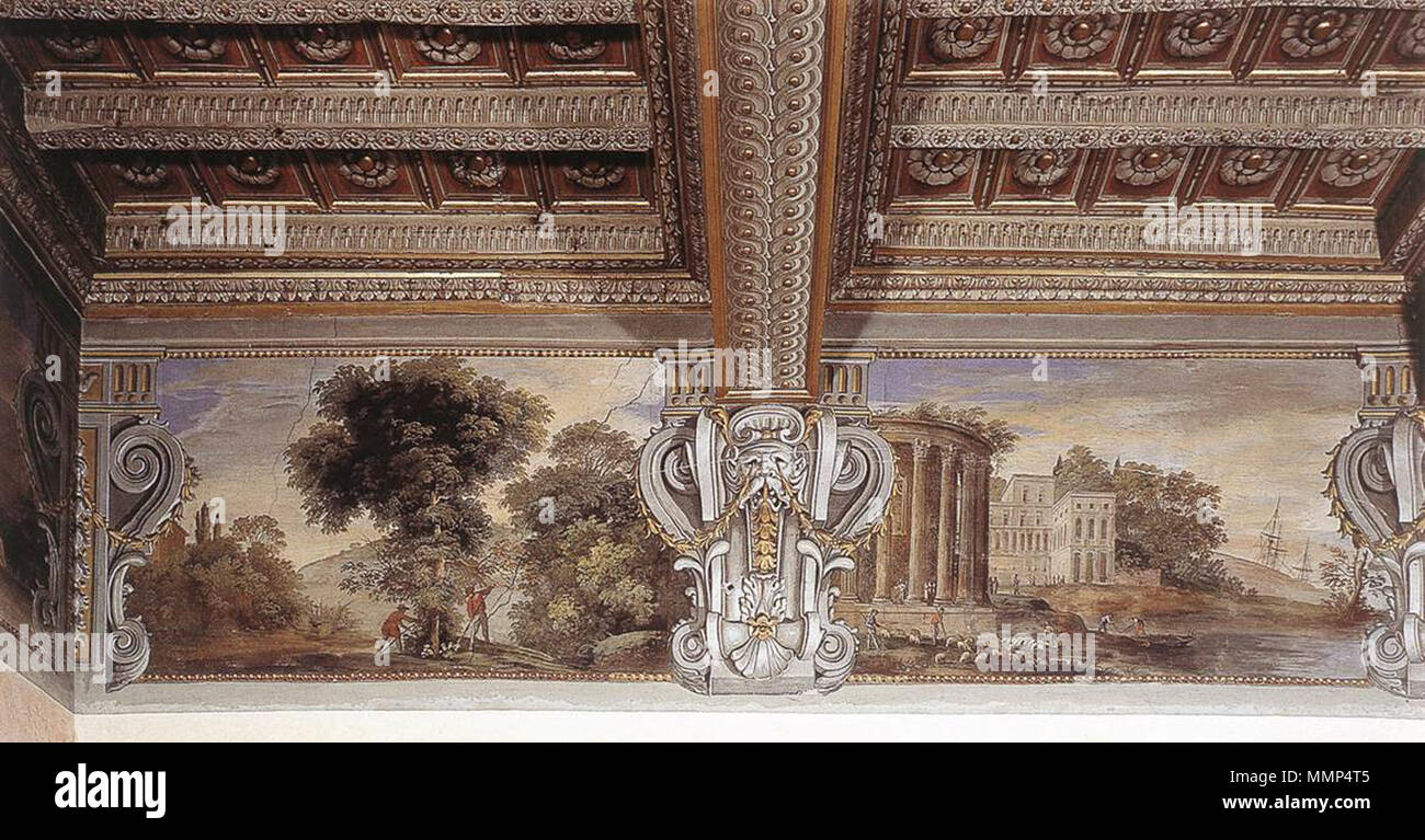 Imaginary Landscape with Temple of Sibyl at Tivoli. circa 1625. Agostino Tassi - Imaginary Landscape with Temple of Sibyl at Tivoli - WGA22038 Stock Photo