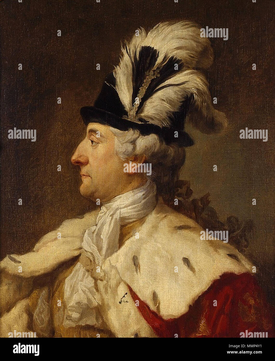 Portrait of Stanislaus Augustus Poniatowski in a feathered hat.. after 1780. Bacciarelli Stanislaus Augustus in a feathered hat Stock Photo