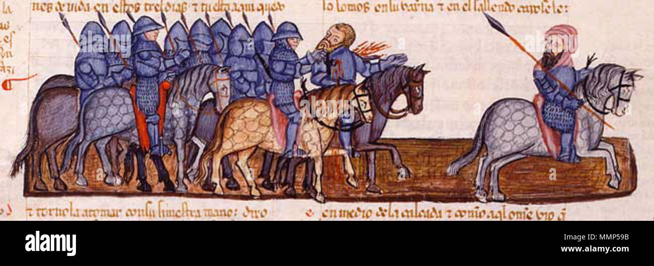 . English: Joab kills Amasa during the pursuit of Sheba, the Benjaminite who rebelled against David. Sheba, wearing a white turban, flees on horseback towards the right and looks back at the horsemen who pursue him at a distance. Riding at the head of the troop of armoured horsemen is Joab: he pulls the beard of Amasa, who was supposed to replace him as chief commander of David's armies, and pierces him with his sword.  . 1422. Unknown Alba Bible 224v.s Stock Photo