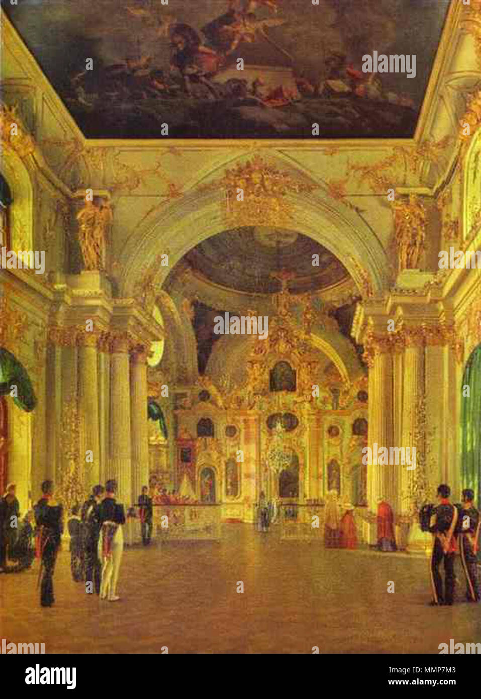 . View of the Big Church of the Winter Palace.  The Interior of the Great Church of the Winter Palace. 1829. Alexey Tyranov. View of the Big Church of the Winter Palace. 1829. Stock Photo