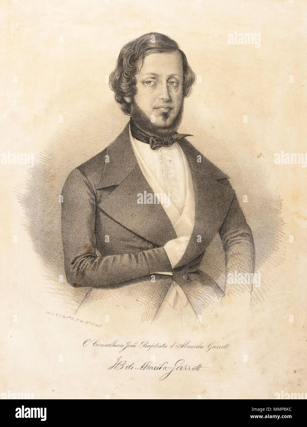 . English: Lithograph on paper, depicting Almeida Garrett, Portuguese 